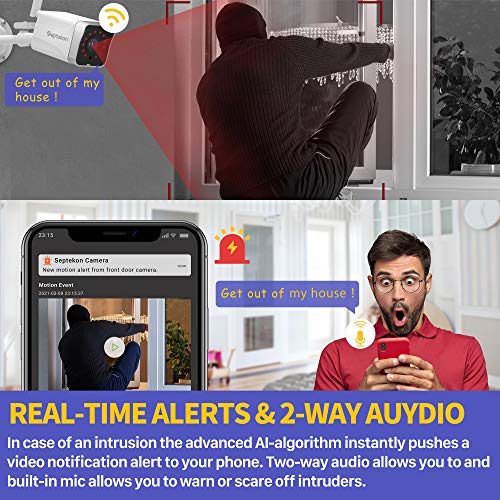Septekon Security Camera Outdoor, 2K CCTV Camera Wireless WiFi, Waterproof Home Surveillance Camera with 2-Way Audio, Night Vision, Motion Detection, Cloud Storage, Work with Alexa - S50