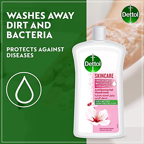 Dettol Skincare Liquid Handwash Refill, Rose & Sakura Blossom Scent, 1L x 2