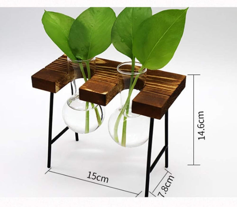 Benting Plants Propagation Stations with Wooden Stand, Glass Planter Tabletop Bulb Vase for Hydroponics Plants Home Office Decor-2 Vase