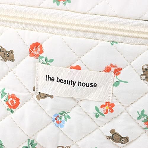 Juoxeepy Cotton Makeup Bag Large Travel Cosmetic Bag Quilted Cosmetic Pouch Coquette Aesthetic Floral Toiletry Bag, A-White, 10x5.9x5.3in