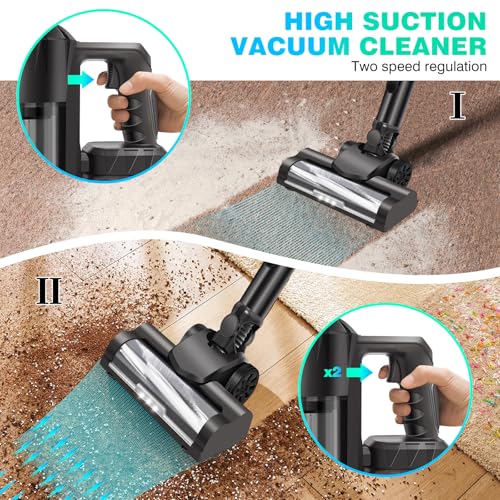 Cordless Vacuum Cleaner, 6 in 1 Lightweight Stick Vacuum, 22Kpa Powerful Suction Handheld Vacuum with 2 Speed, LED Light, 180° Rotatable Brush, 45 Min Runtime for Carpet, Hard Floor, Pet Hair, Car