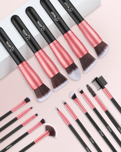 BESTOPE Makeup Brushes 16 PCs Makeup Brush Set Premium Synthetic Foundation Brush Blending Face Powder Blush Concealers Eye Shadows Make Up Brushes Kit (Rose Golden)