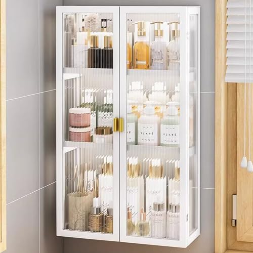 U-HOOME Wall Mounted Bathroom Storage Cabinet Shelf,Large Cosmetic Makeup Organizer Display,Toilet Shower Shampoo Kitchen Storage Organizer for Bedroom,Bathroom (3 Tier-40cm-white)