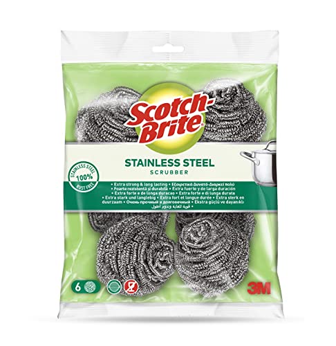 Scotch-Brite Stainless Steel Metal Spiral Scrub Sponge, 6 pieces/pack | Ideal for Cast Iron Pans | Powerful Scrubbing | Hard cleaning | Kitchen sponge | Scrub | Kitchen, Garage, Outdoor