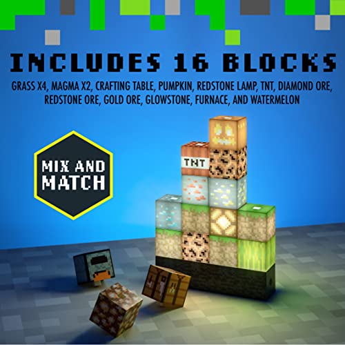 Paladone Minecraft Official Licensed Block Building Lamp 16 Customizable Light Up Blocks - Interactive Decoration, Toy, Nightlight for Kids, Gamer Room Decor, Gaming Gift for Boys and Girls