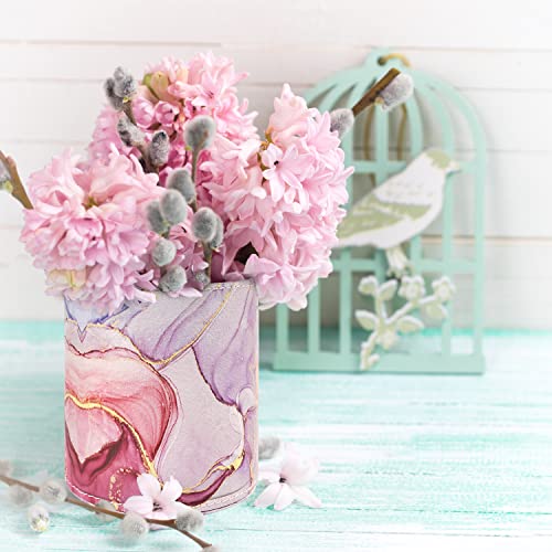 WAVEYU Pen Holder for Women Girls, Pencil Cup Pink Desk Decor, Makeup Brush Holder Large Pu Leather Multi-Functional Organizer Cup for Office, Classroom, Home, Colorful Marble