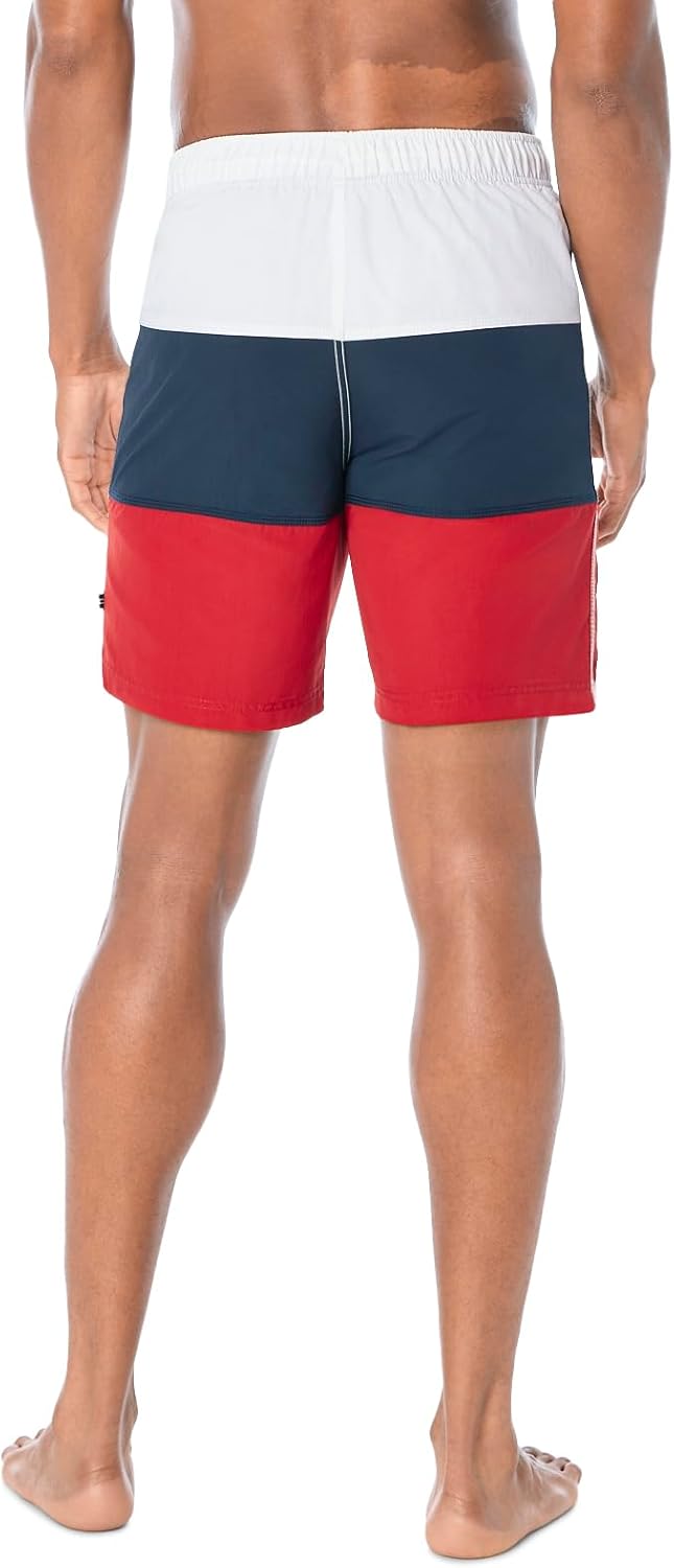 Nautica mens Quick Dry Classic Logo Tri-block Series Swim Trunk Swim Trunks