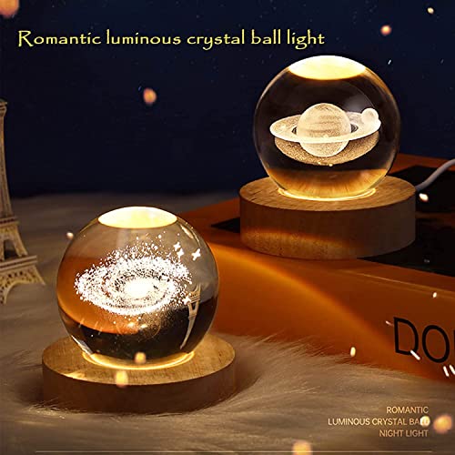 3D Crystal Ball Nightlight Decolamp, 80mm (3.15in) Solar System Model Decor with LED lamp Base, Cool Desk Decor Best Birthday Christmas Gifts for Kids Girls Boys Dad Friends Teachers (Solar System)
