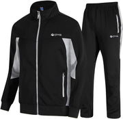 Men's Tracksuit, 2-Piece Set, Casual, Athletic Sweat Suit with Full Zipper, for Jogging, Warm-Up - 03 Black+light Grey