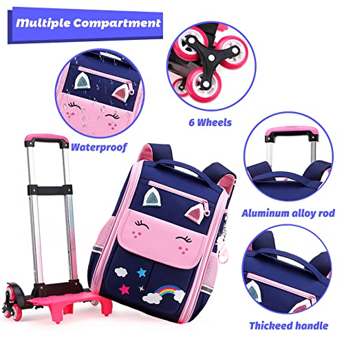 TOMVAES Unicorn Backpack for Preschool,Backpack for School,Roller Bag with Wheels,Double Handle Rolling Backpack,Girls Travel School Children Toddler Trip Rolling Bag Girls Travel Roller Bag