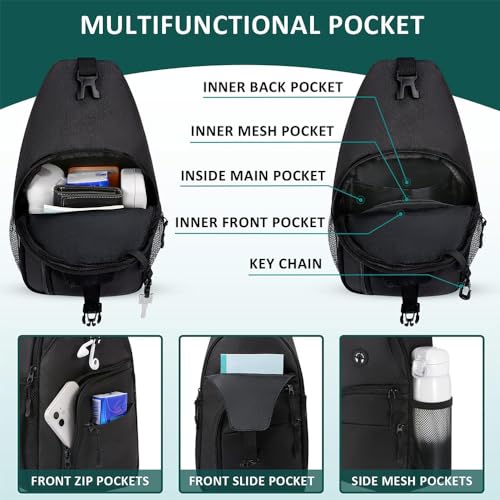 JZS Sling Bag for Women Men:Small Crossbody Sling Backpack - Mini Shoulder Bag Anti Thief Chest Bag for Hiking