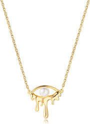 Gold Dainty Evil Eye Necklace for Women 18K Gold Plated Cute Delicate Solitaire Cubic Zirconia Boho Protection Evil Eye Minimalist Simple Necklace Gift - Pearl Evil Eye