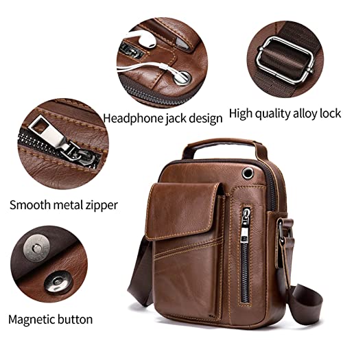Harroo Shoulder Pack, Crossbody Bag for Men, Men Vintage Leather Shoulder Bag Outdoor Sports Travel Crossbody Bag Handbag Casual Bag Packï¼ˆBrownï¼‰