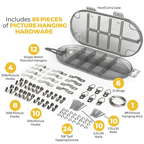 Go Hang It! Pro,The Original All-in-One Picture Hanging and Leveling Kit-Easily Hang Sawtooth/Wire Hangers-Includes Hardware Case with 85-Piece Picture Hanging Essentials