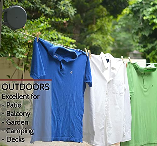 Arabest Retractable Clothesline, Portable Duty Indoor and Outdoor Washing Line, 40 Feet PVC Retracting Clothes Line with Wall Mount Hang The Wet Dry Clothing Laundry, Easy Installation