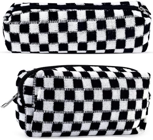 ZLFSRQ 3Pcs Checkered Makeup Bag for Women Large Cosmetic Bag Set Travel Toiletry Bag Makeup Pouch Bag for Purse Pink Zipper Storage Bag Organizer Cute Small Aesthetic Girls Car Essentials Bag