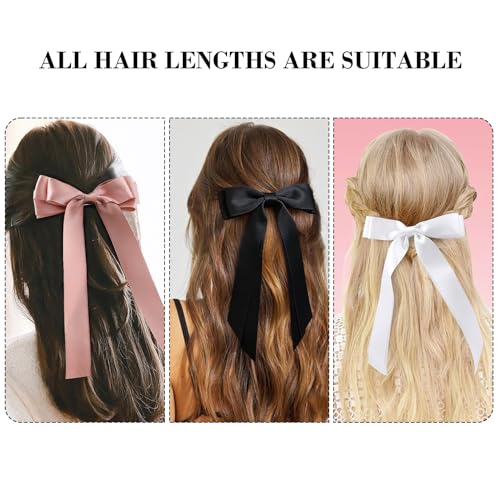 Zurligi 3 PCS Silky Satin Bows Hair Clip, Hair Ribbon Ponytail Holder Accessories Slides Metal Clips, Double Ribbon Accessories for Women Girls Toddlers Teens Kid (3 Colors)