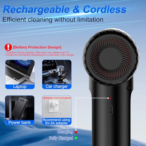 Fanisic Air Duster Vacuum Cleaner, Rechargeable 3 in 1 Cordless Mini Dust Blower/Pump, 3 Gear Portable Air Blower Car Vacuum Cleaner with LED Light & Multi-nozzles for Keyboard