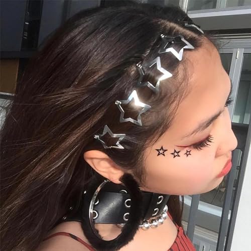 20 PCS 1.22Inch Star Hair Clips, Snap Star Hair Clips, 2000s Y2K Silver Metal Hair Clips, Non Slip Star Clips, Star Hair Barrettes, Star Hair Accessories, Cute Hairclips, for Girls Women