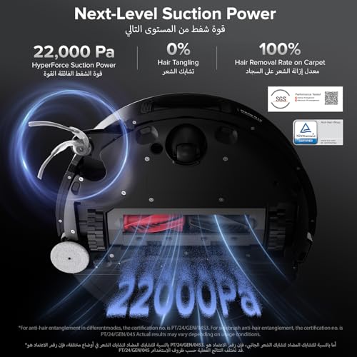 roborock Saros 10 Robot Vacuum and Mop, 22,000Pa Suction, AI Obstacle Avoidance, 3.14-inch Ultra Thin, Auto Detachable Mop, Zero Tangling Main Brush, Hot Water Mop & Dock Self Cleaning, Pet Friendly