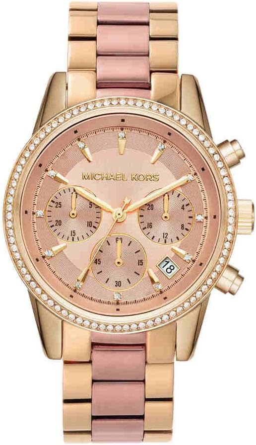 Women's Watch RITZ, 37 mm case size, Quartz Chronograph movement, Stainless Steel strap - Gold Tone and Pink