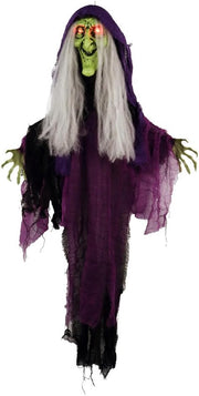 Mad Toys Spooky Hanging Animated Witch with Light-Up Eyes, Sound and Action Activated Halloween Decoration, Theme Party Haunted House Trick or Treat Decor
