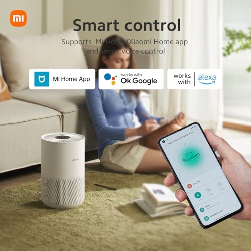 Xiaomi Mi Air Purifier 4 Compact, True HEPA H13 3-Stage Filter System Removes 99.97% of Pollutants as small as 0.3 microns, Smart Home Integration, Whisper Quiet, Just 0.9KW/day, OLED Touch Display