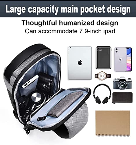 Furixin Sling Bag Large-Capacity Shoulder Backpack Crossbody Bag Casual Chest Bag For Men With USB Charging Portï¼ŒWaterproof And Anti-Theft Suitable For Hiking And Cycling Day Bag (9530-Black)