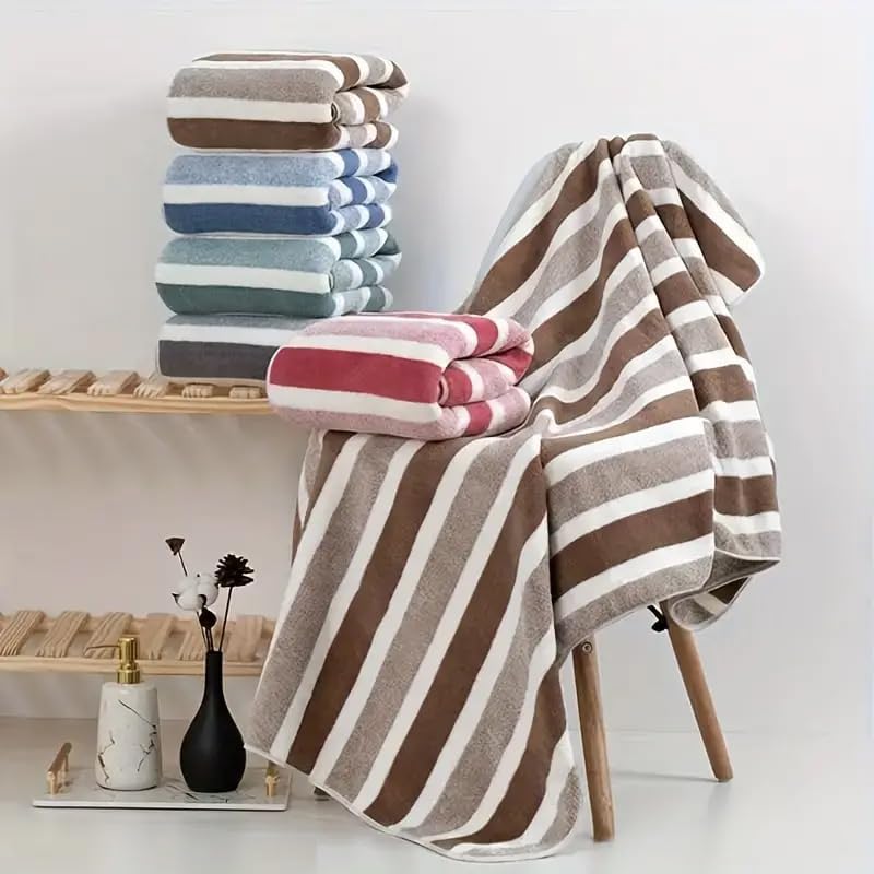 Ultra Soft Bath Towel Set, 100% Cotton, Bath and Hand Towels, Striped, Universal (Brown)