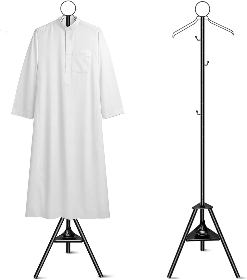 Clothes Incense Burner Stand, Tall Metal Coat Rack with Built-in Bakhoor Burner, Multifunction Hanging Rack with Hooks & Vent Holes for Thobe, Abaya, Coats and Hats(185cm Black)