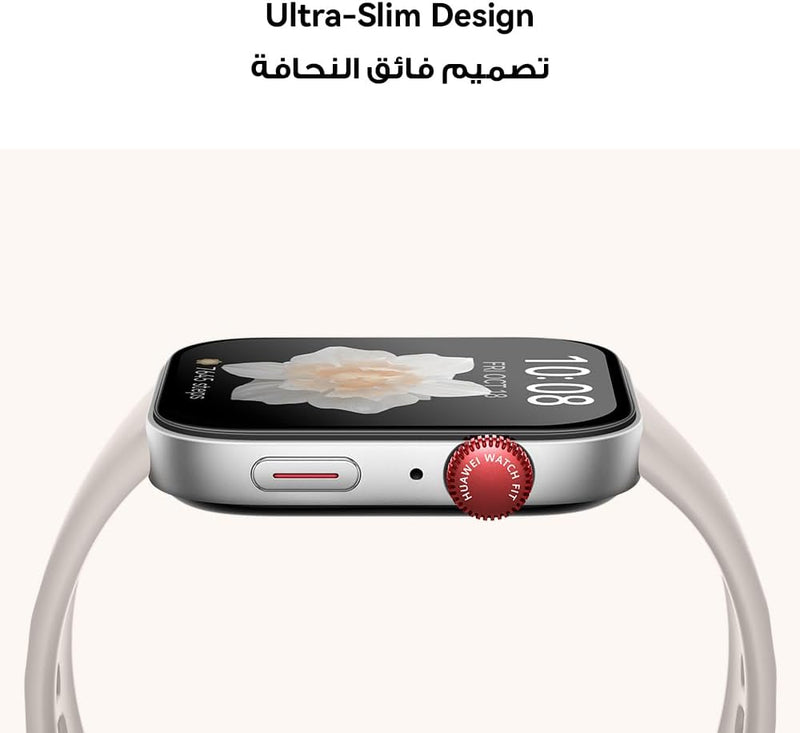 WATCH FIT 3, 1.82" AMOLED Display, Ultra-Slim Design, All-Round Fitness Management, Durable Battery Life, Leather Strap, Compatible with iOS & Android, White + Exclusive Watercup - Pearl White