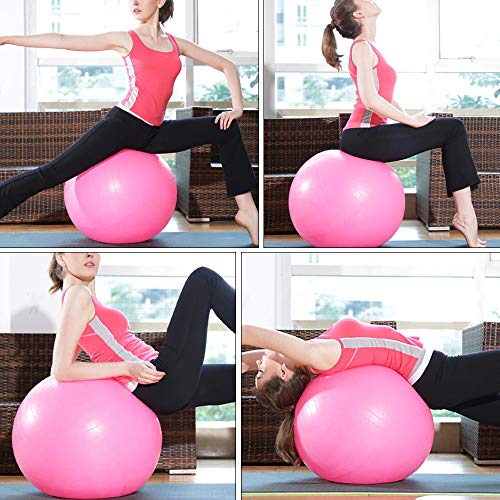 Explopur Exercise Ball Anti Burst(Multiple Sizes) For Fitness - Stability, Balance & Yoga - Workout Guide & Pilates Barre Physical Fitness Exercise Ball-Pink