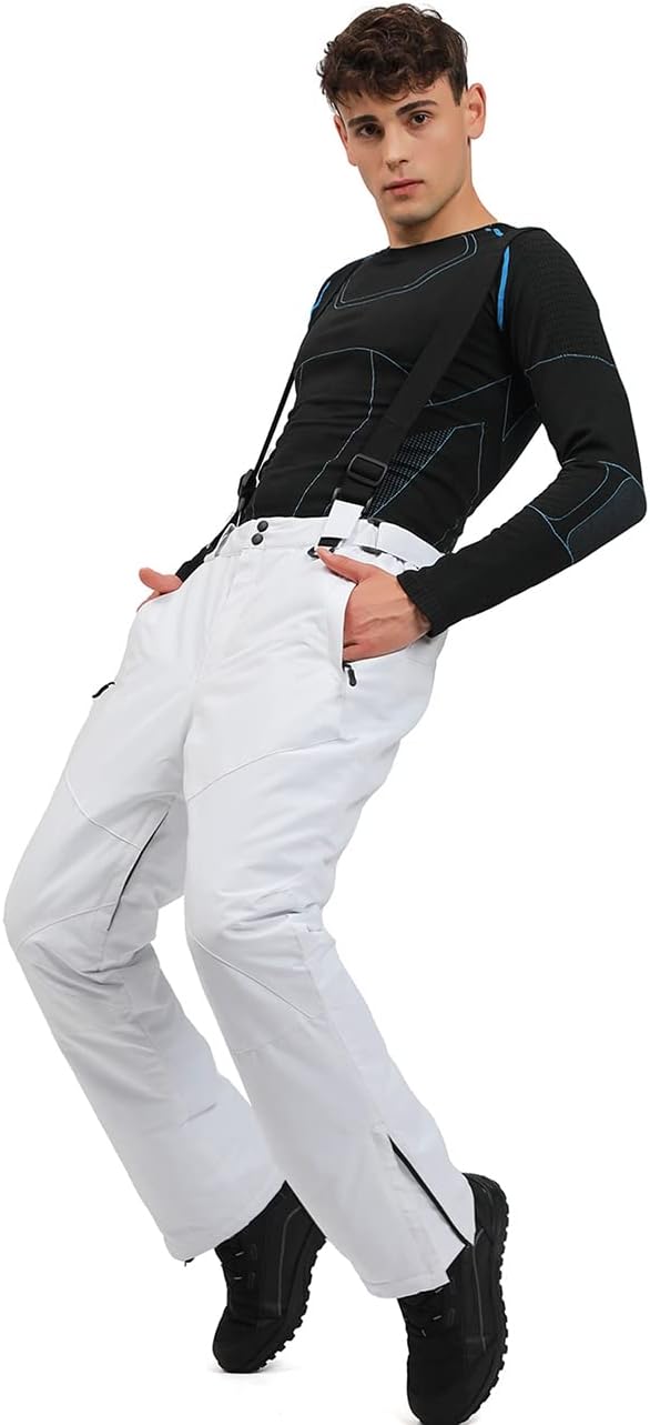 YEEFINE Men's Waterproof Snow Pants Insulated Outdoor Ski Pants Winter Warm Detachable Suspender Snowboard Bibs
