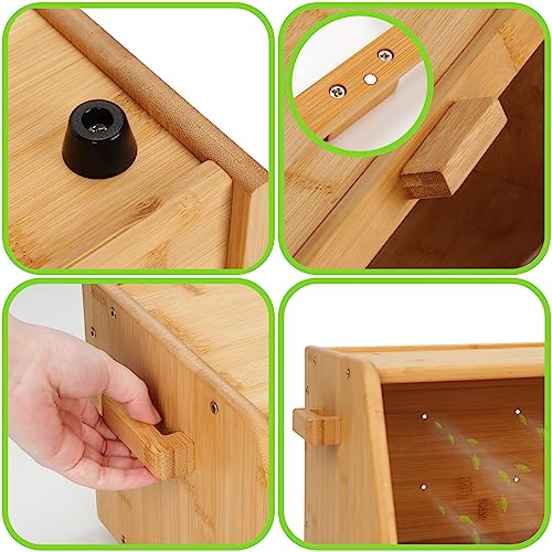 AMBIRD Bamboo Bread Bin - Keep Bread Fresh for Kitchen Counter, Large Capacity Wooden Bread Storage Container, Farmhouse Style Bread Box with Window Bread Holder