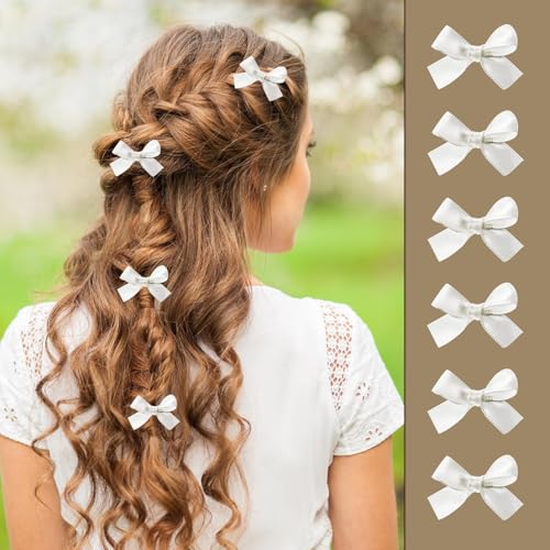 Tazweeq 24 Pieces Mini Bowknot Hair Clips, Small Cute Bows Hair Ribbon Alligator Clips, Charming Hair Accessories, for Every Occasion, for Women Girls, White