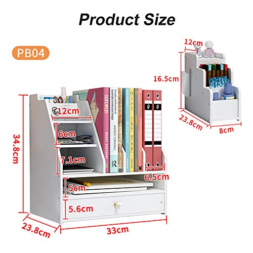 BlayaAdd Desk Organizer with Pen Holder, DIY White Office Stationery Desktop Storage Holder Sorter with Drawer for Home, Office and School (PB04)