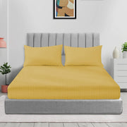 Sleep Well Microfiber Stripe Fitted Sheet with Pillowcase Set - 90x200+17cm (Beige) - Gold 200x200+17cm