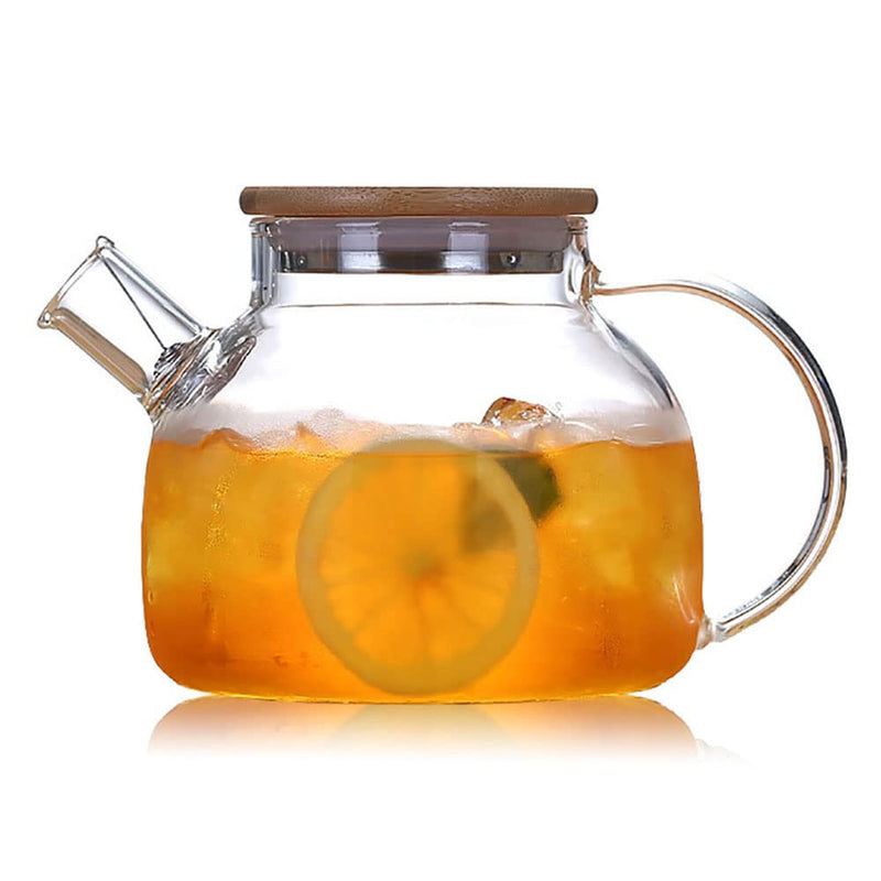 Glass Cold Kettle Heat Resistant Borosilicate Glass Cold Water Pitcher Large Capacity Tea Kettle with Removable Filter Spout for Lemonade, Juice and Herbal Tea Stovetop & Microwave Safe Teapot (1L)