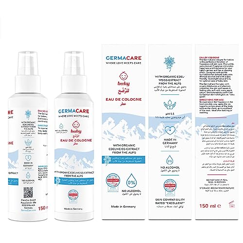 Germacare Baby EAU De Cologne for Newborn, pH Value of 5.5, Organic Edelweiss Extract From the Alps, Alcohol Free, Perfect Combination of Fragrance, 150ml