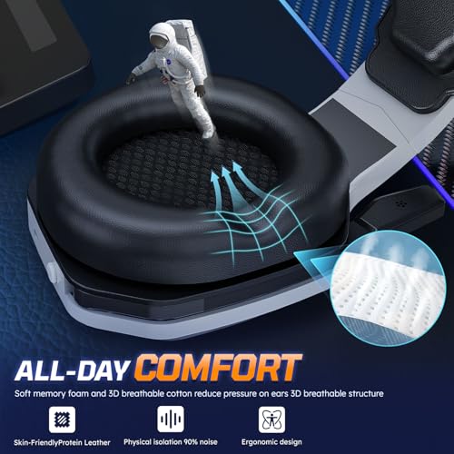 Garlo Wireless Gaming Headset with 7.1 Surround Sound & 60H+ Hrs, 2.4GHz/Wired/Bluetooth Gaming Headphones with USB and Type-c, RGB Over Ear Headphones for Pc, Ps4, Ps5, Switch, Laptop, Mobile, Mac