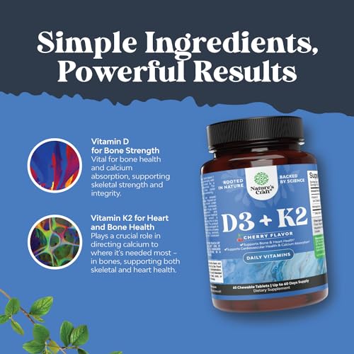 Vitamin D3 with K2 MK7 Supplement - Vitamin D3 2000 IU Tablets and Vitamin K2 for Immune Support Bone Health Heart Health Joint Support Bone Strength and Mood Boost - VIT D3 K2 Immune System Support
