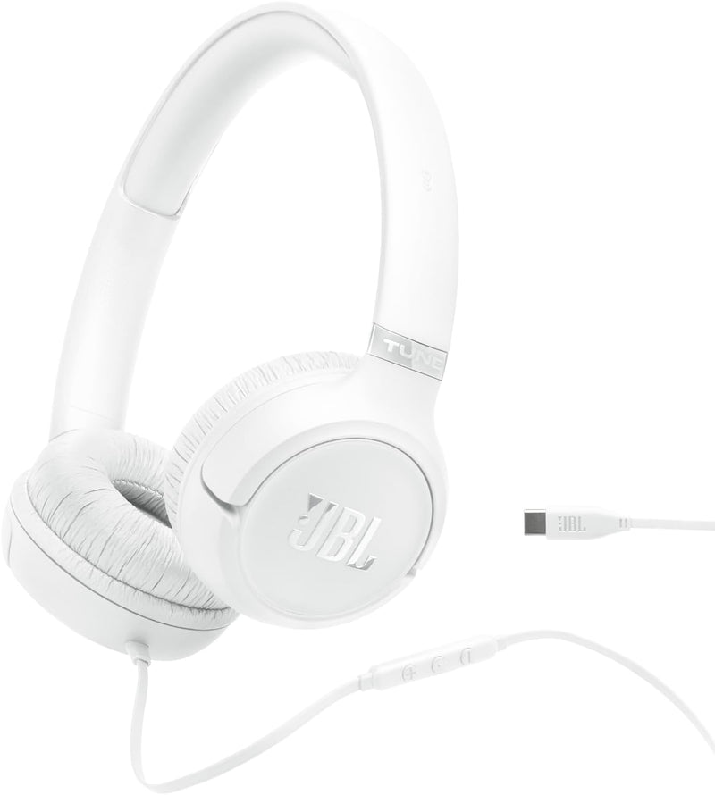 JBL Tune 520C USB-C Wired Headphones Hi-Res Audio, Pure Bass Sound, 3-Button Remote, Padded On-Ear Design Purple - JBL TUNE 530C White