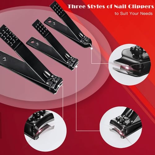 McMola Manicure Set, 18pcs Nail Clippers Pedicure Kit Nail Care Kit Manicure Professional Tools Gift for Men Women Friends and Parents (Black & Red)