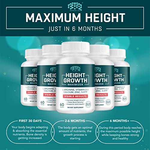 PEAKRISE Height Growth Vitamin Pills - L-Arginine Calcium Zinc Supplement Without Growth Hormone for Everybody - 60 Capsules