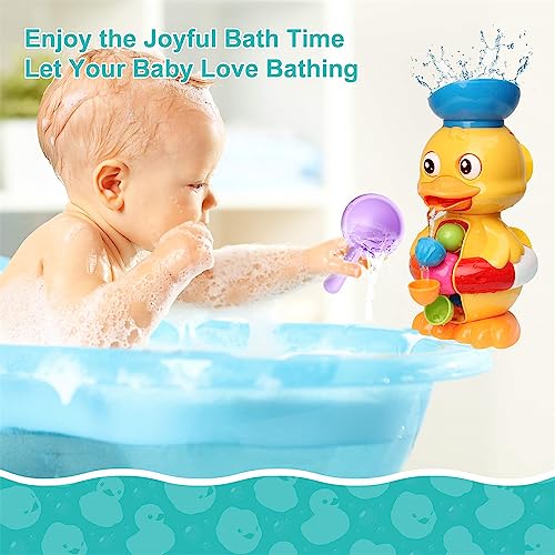 Joyzzz Bath Toys for Kids, Duck Bathtub Toys with Water Scoop, Strong Suckers Bathtub Toys for Kids with Eyes and Rotatable Waterwheel, Toddler Bath Toys for Boys Girls 1-4 Years, Shower Gift