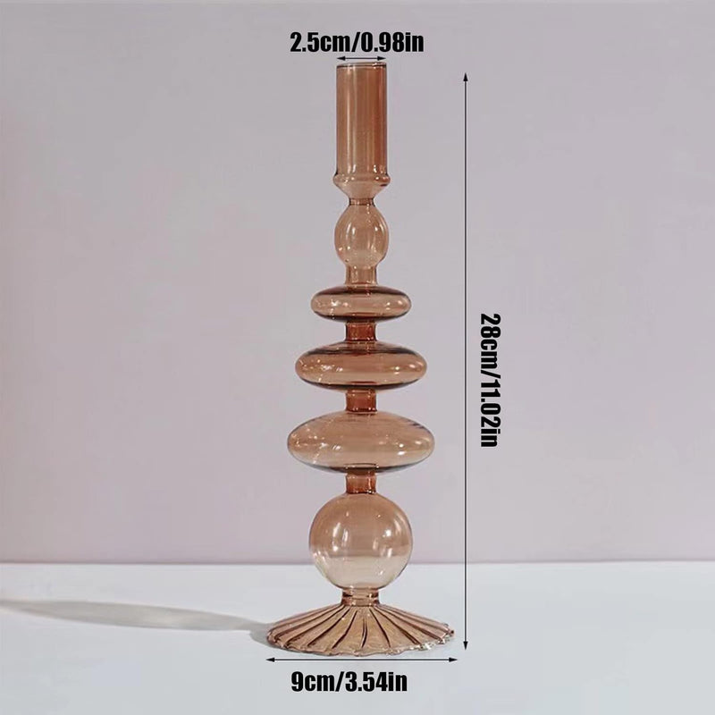 LKPOMI Glass Candlestick Holders - Colorful Glass Taper Candle Stand - Modern Elegant Candle Sticks - Pink