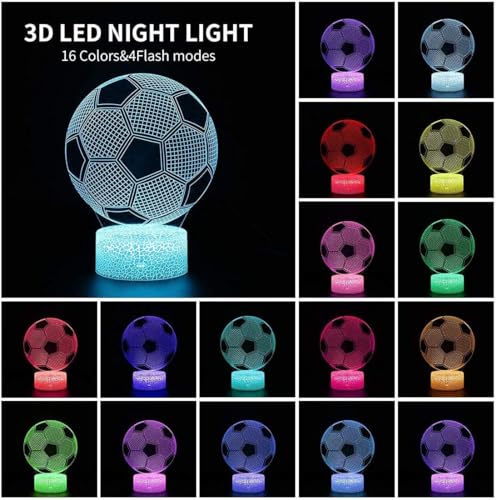 Khazna Soccer 3D Illusion Lamp, Soccer Gifts for Boys Girls, 3D Night Light with 16 Colors Change Remote Control Decorative Desk Lamp Creative Birthday Christmas Gift Sports Fans Toys (Football 1)