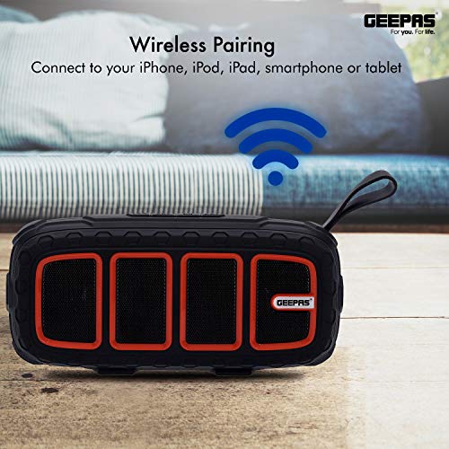 Geepas GMS11183 Bluetooth Rechargeable Speaker - Portable Wireless Speakers Long Hours Playtime 1200mAh Battery with Powerful Bass TF Card AUX USB Playback - Loud Speaker for Home Party Outdoor