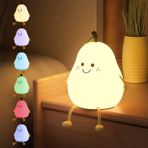 HASTHIP Night Light for Kids, Cute Smile Pear Night Light, Soft Silicone Lamp USB Rechargeable Nursery Night Light for Boys and Girls, Squishy Night Light for Bedroom and Kids Room(Pear)