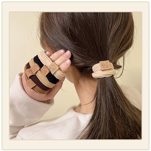 10 Pcs High Elastic Hair Ties Seamless Ponytail Hairbands Hair Bands Durable Hair Accessories for High Ponytail, Bun, Workout (Striped Bear)
